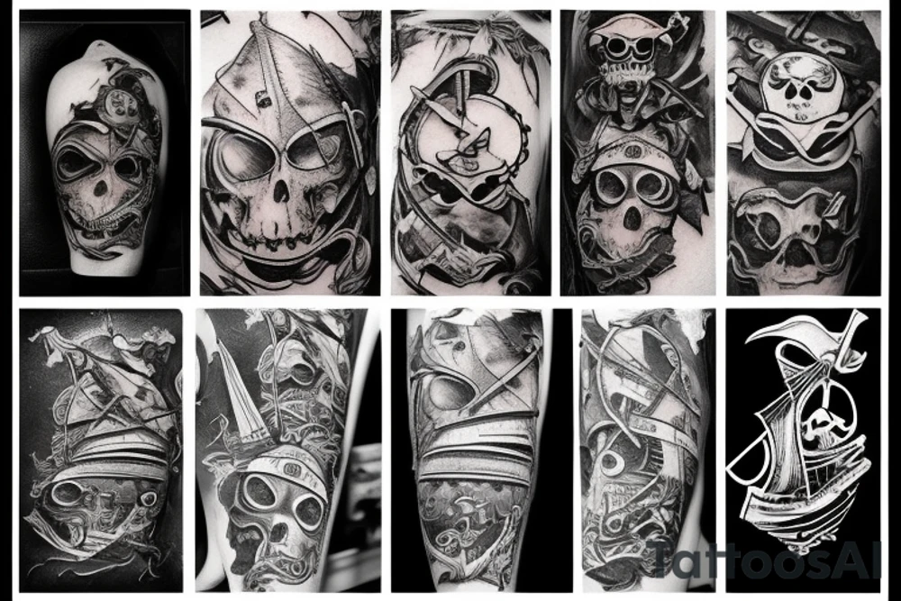 pirate ship with pirate elements tattoo idea
