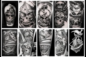 pirate ship with pirate elements tattoo idea