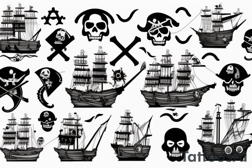 pirate ship with pirate elements tattoo idea