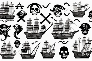pirate ship with pirate elements tattoo idea