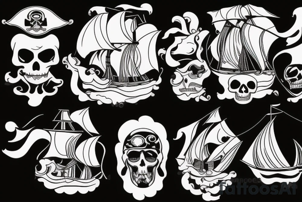pirate ship with pirate elements tattoo idea