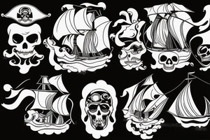pirate ship with pirate elements tattoo idea