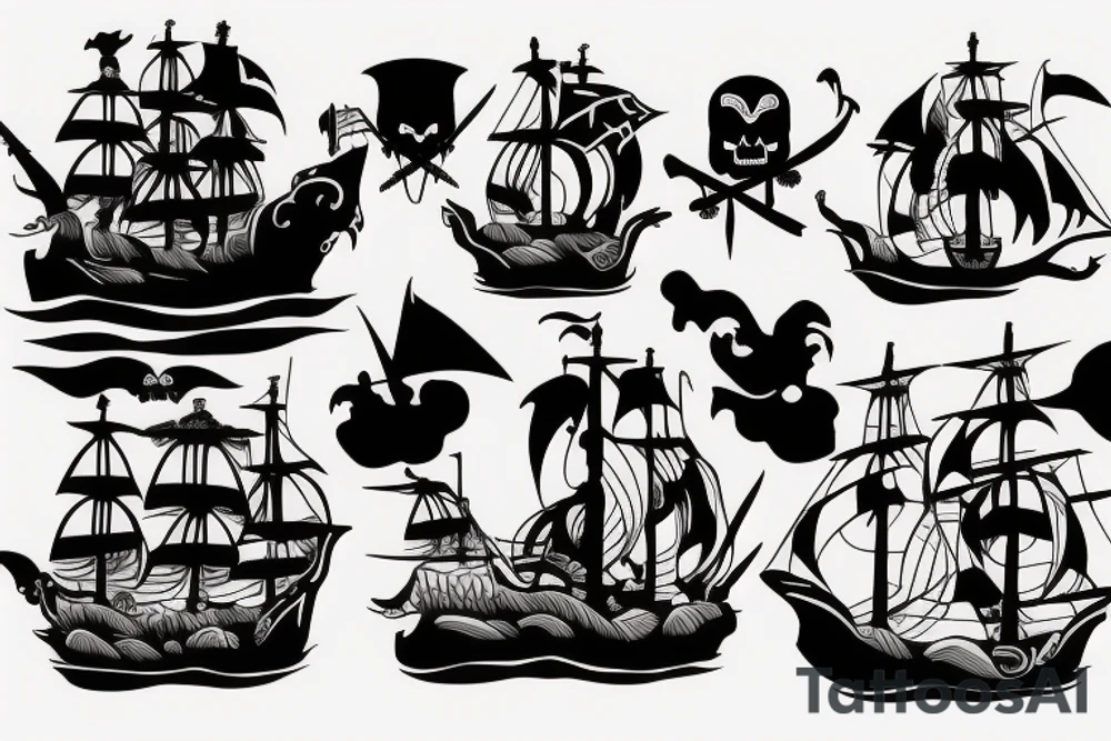 pirate ship with pirate elements tattoo idea
