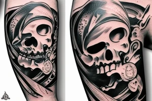 pirate ship with pirate elements tattoo idea