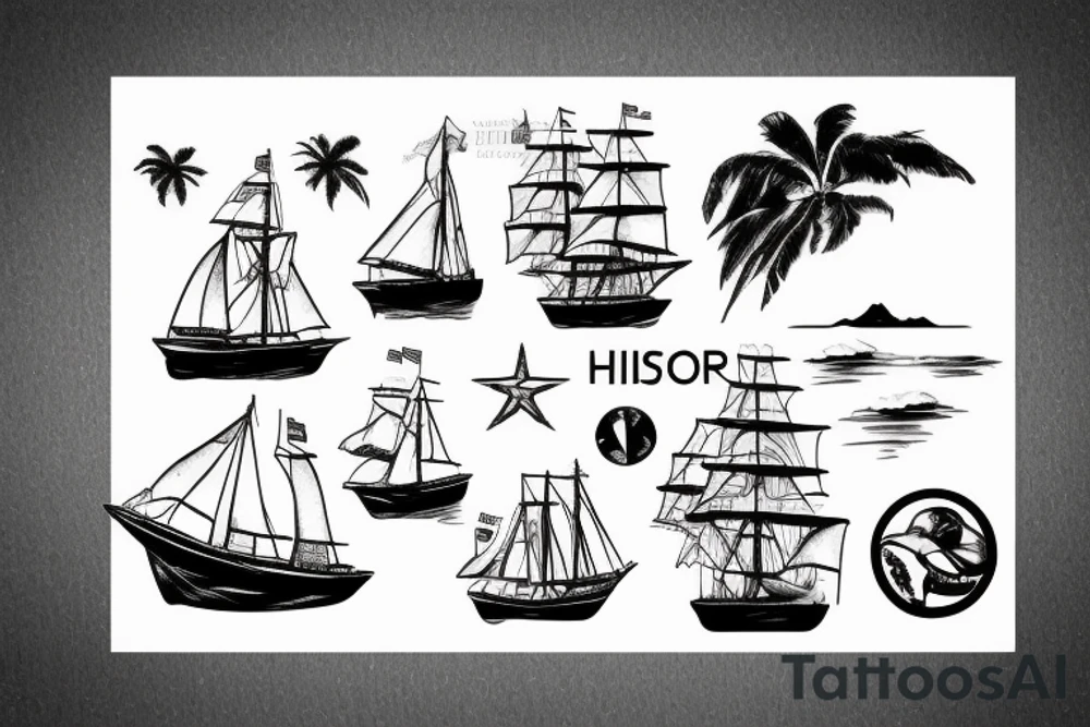 history flagship with island background tattoo idea