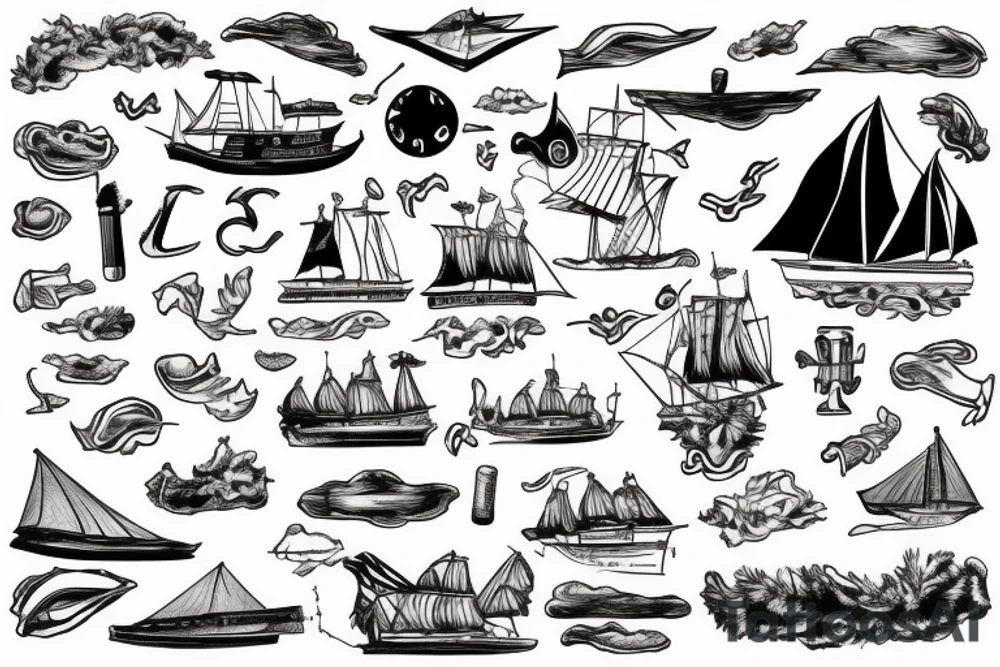 history flagship with island background tattoo idea