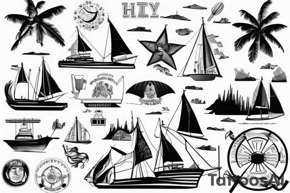 history flagship with island background tattoo idea