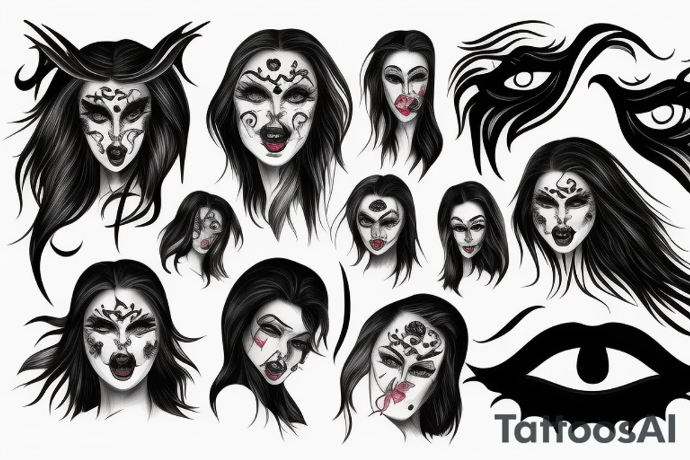 demonic woman’s face with smoke tattoo idea