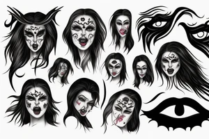 demonic woman’s face with smoke tattoo idea
