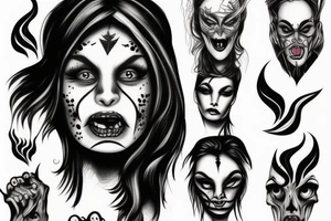 demonic woman’s face with smoke tattoo idea
