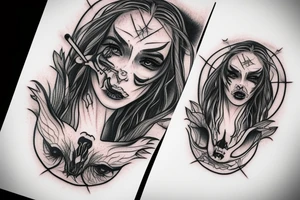 demonic woman’s face with smoke tattoo idea