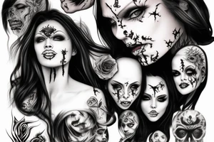 demonic woman’s face with smoke tattoo idea