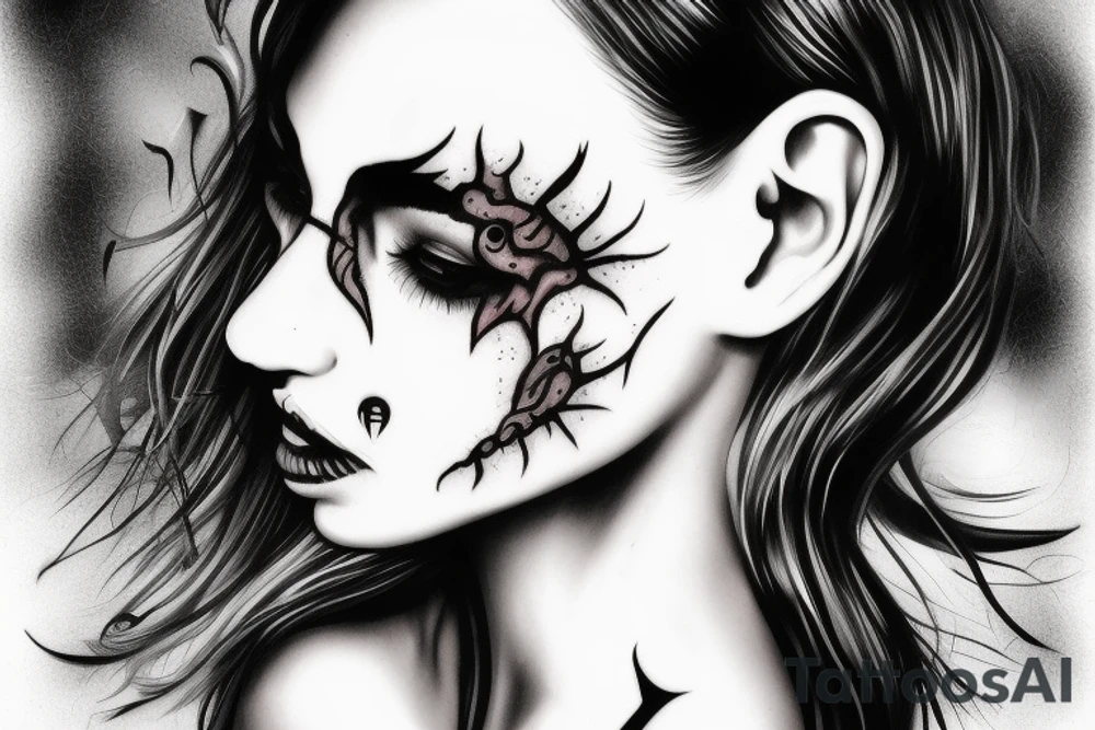 demonic woman’s face with smoke tattoo idea
