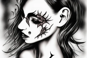 demonic woman’s face with smoke tattoo idea