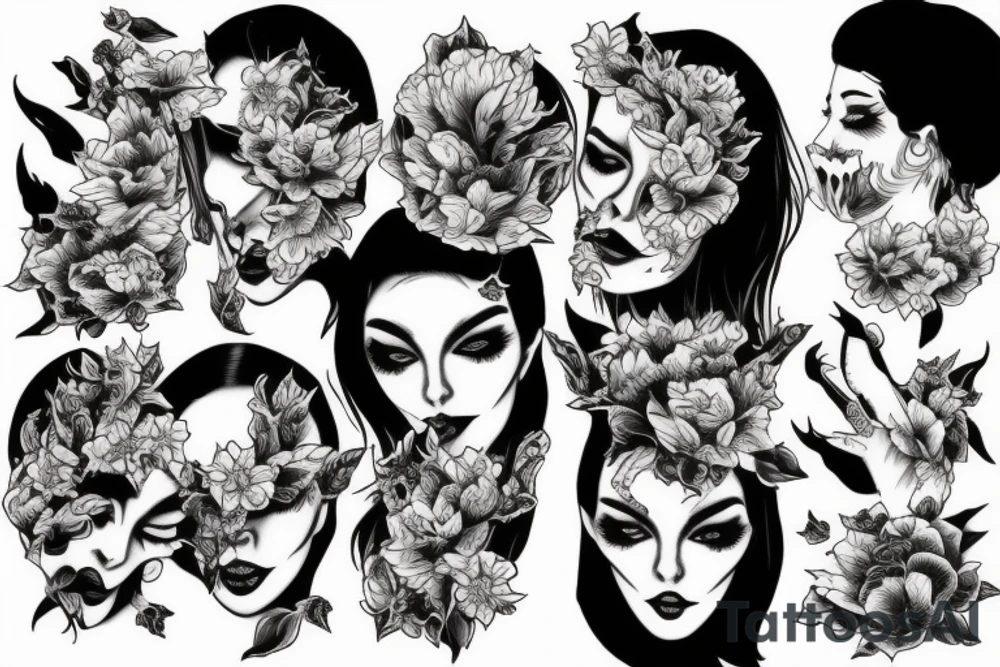 demonic woman’s face with smoke and cherry blossoms tattoo idea demonic woman’s face with smoke and cherry blossoms tattoo idea