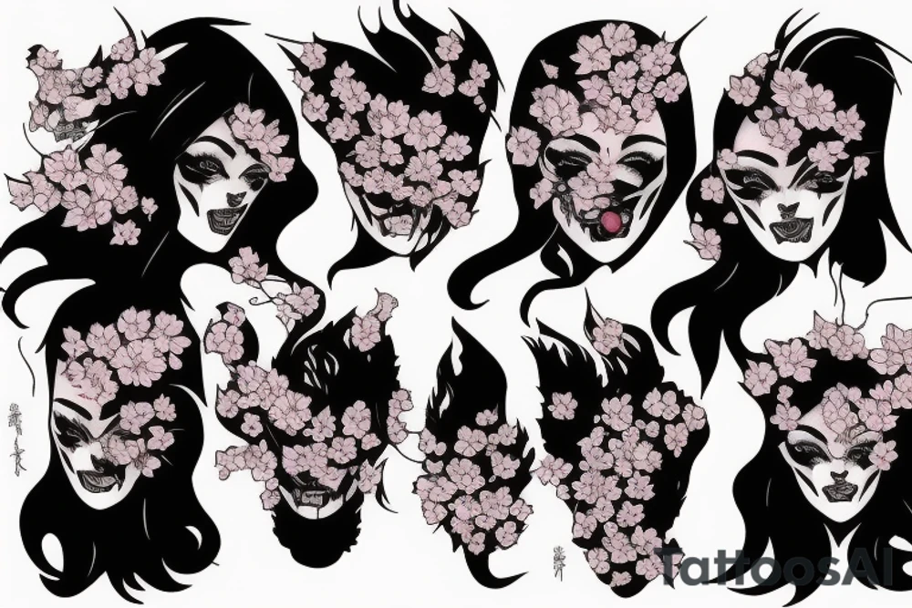 demonic woman’s face with smoke and cherry blossoms tattoo idea demonic woman’s face with smoke and cherry blossoms tattoo idea