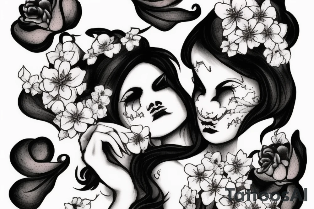 demonic woman’s face with smoke and cherry blossoms tattoo idea demonic woman’s face with smoke and cherry blossoms tattoo idea