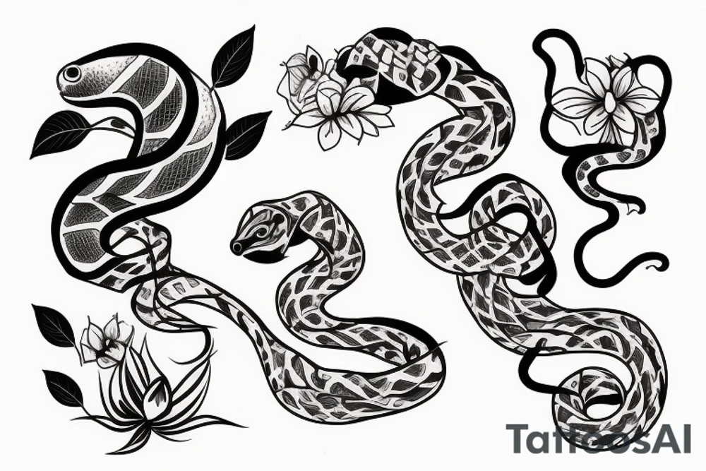 Snake and cherry blossom sleeve tattoo idea