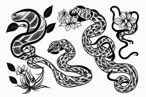 Snake and cherry blossom sleeve tattoo idea