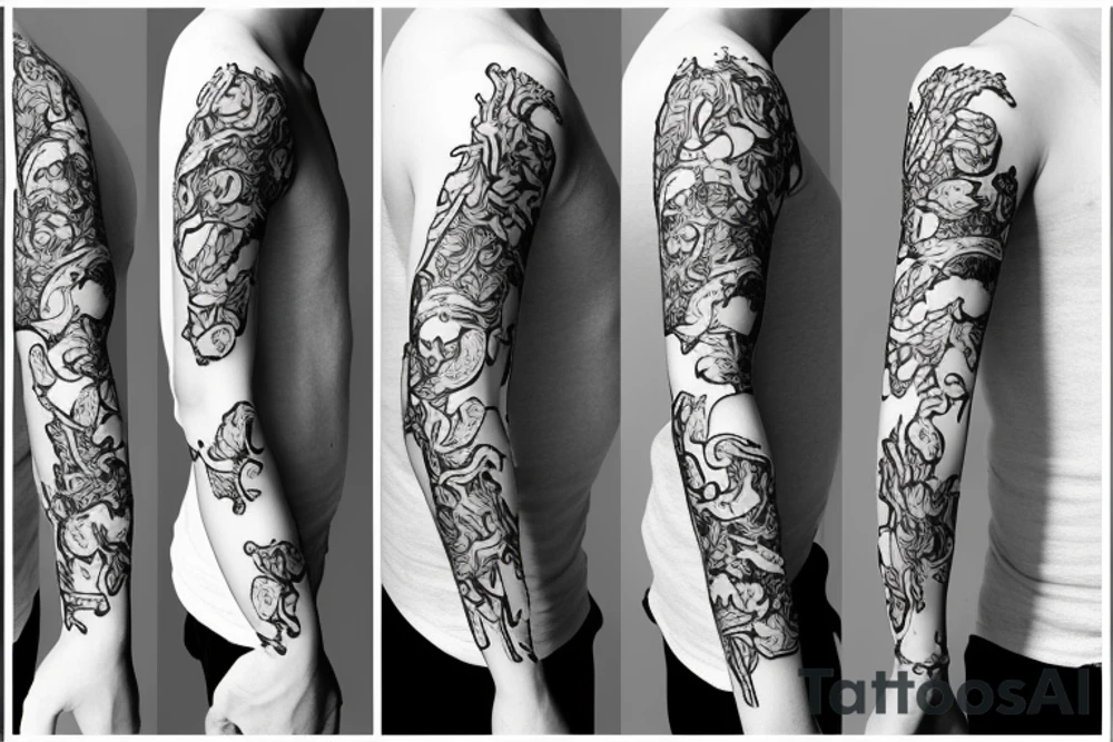 Snake and cherry blossom sleeve tattoo idea