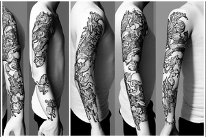Snake and cherry blossom sleeve tattoo idea
