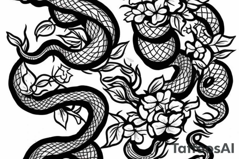 Snake and cherry blossom sleeve tattoo idea