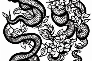 Snake and cherry blossom sleeve tattoo idea
