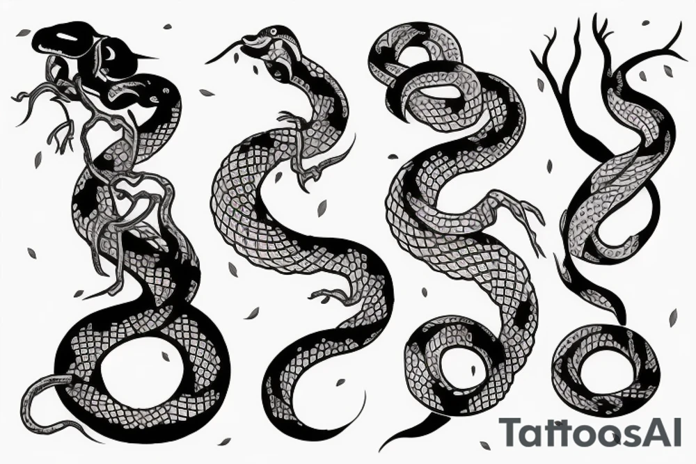 Snake and cherry blossom sleeve tattoo idea