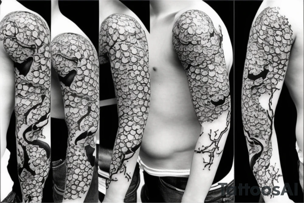 Snake and cherry blossom sleeve tattoo idea
