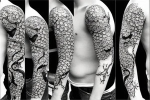 Snake and cherry blossom sleeve tattoo idea