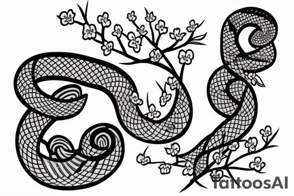 Snake and cherry blossom sleeve tattoo idea