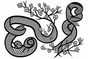 Snake and cherry blossom sleeve tattoo idea