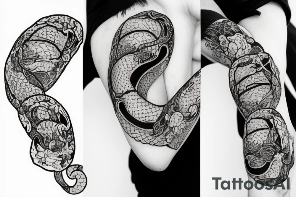 Snake and cherry blossom sleeve tattoo idea