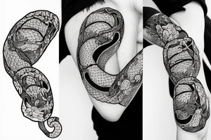 Snake and cherry blossom sleeve tattoo idea