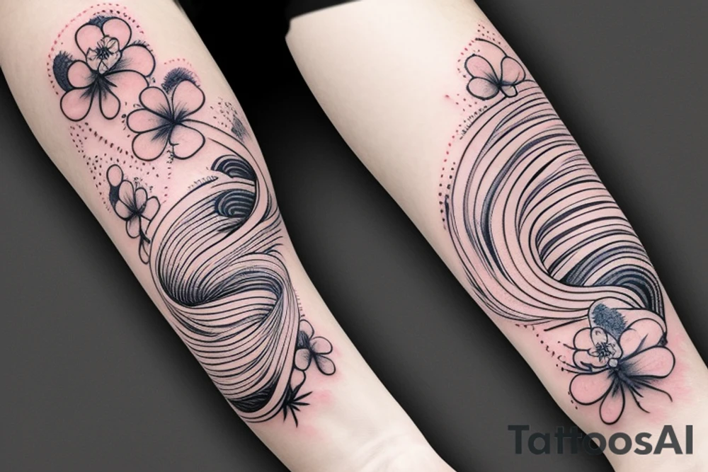 cherry blossom sleeve with waves and smoke tattoo idea