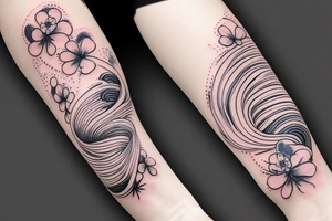 cherry blossom sleeve with waves and smoke tattoo idea