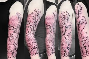 cherry blossom sleeve with waves and smoke tattoo idea