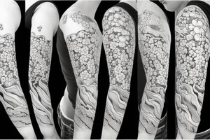 cherry blossom sleeve with waves and smoke tattoo idea