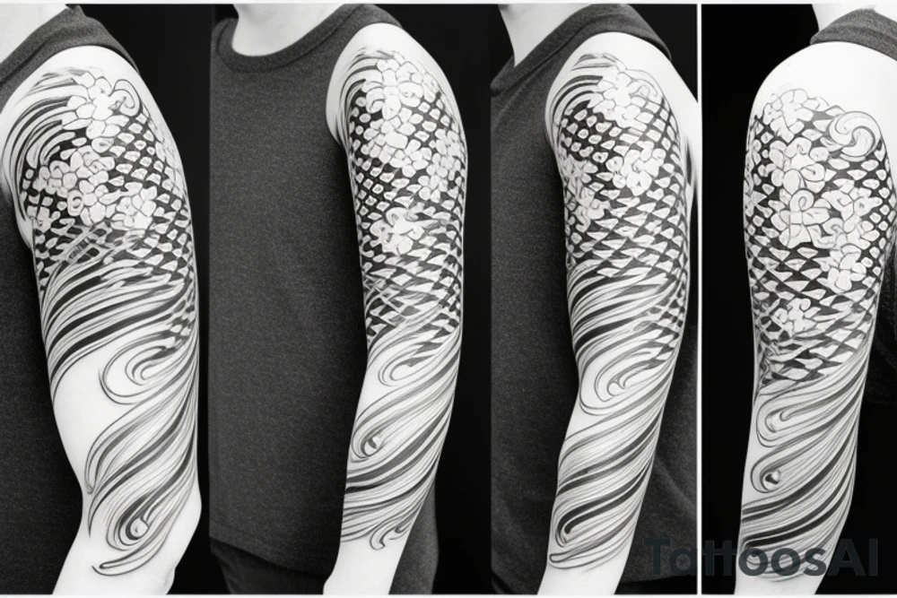 cherry blossom sleeve with waves and smoke tattoo idea cherry blossom sleeve with waves and smoke tattoo idea