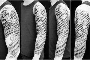 cherry blossom sleeve with waves and smoke tattoo idea