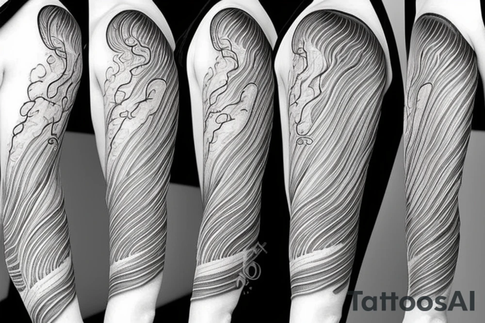 cherry blossom sleeve with waves and smoke tattoo idea