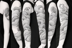 Japanese cherry blossom sleeve with waves and smoke anime style tattoo idea