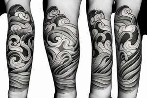 Japanese cherry blossom sleeve with waves and smoke anime style tattoo idea