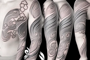 Japanese cherry blossom sleeve with waves and smoke anime style tattoo idea