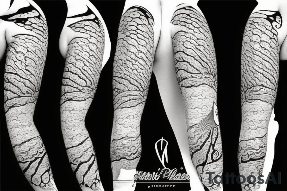 Japanese cherry blossom sleeve with waves and smoke anime style tattoo idea