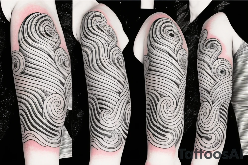 Japanese cherry blossom sleeve with waves and smoke anime style tattoo idea
