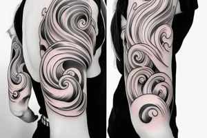Japanese cherry blossom sleeve with waves and smoke anime style tattoo idea