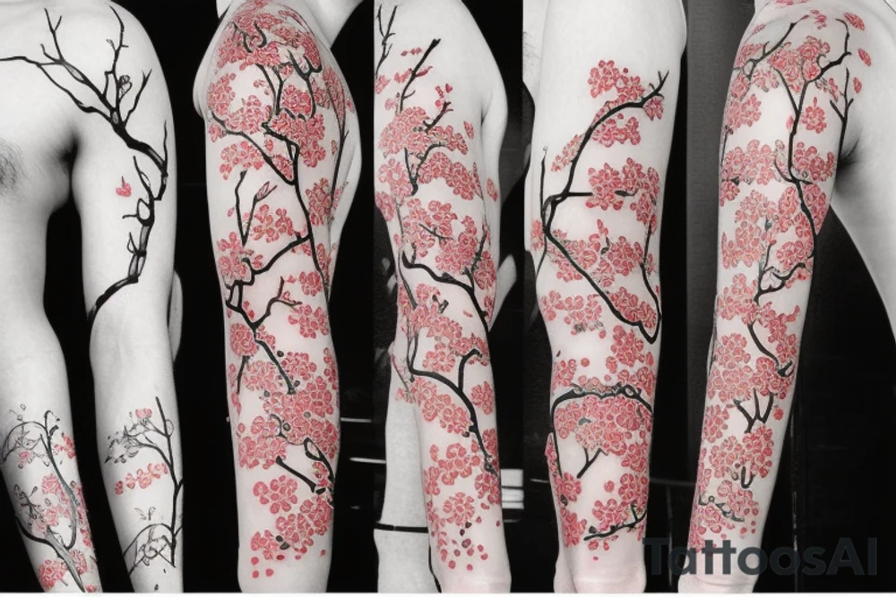 Japanese cherry blossom sleeve tattoo idea