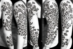 Japanese cherry blossom sleeve tattoo idea