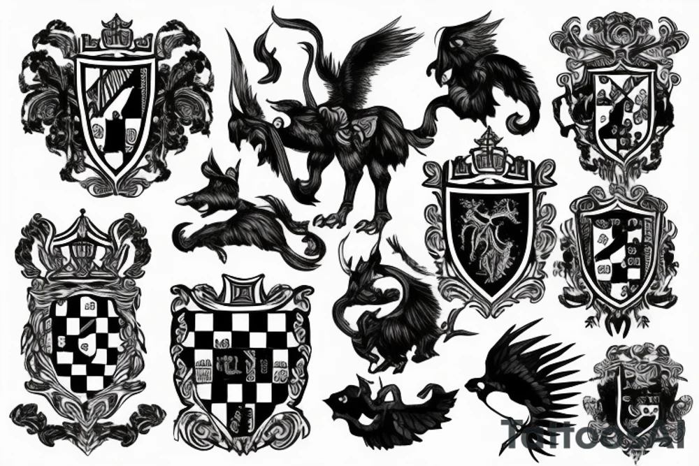 Mountiain scene with croatian coat of arms tattoo idea